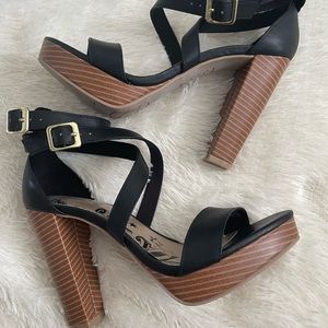 Black strap heels